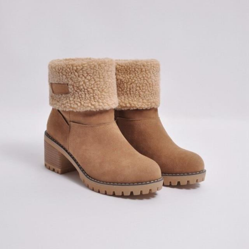 Warme Winterstiefel Damen – Gefütterte Stiefeletten mit Absatz und rutschfester Sohle