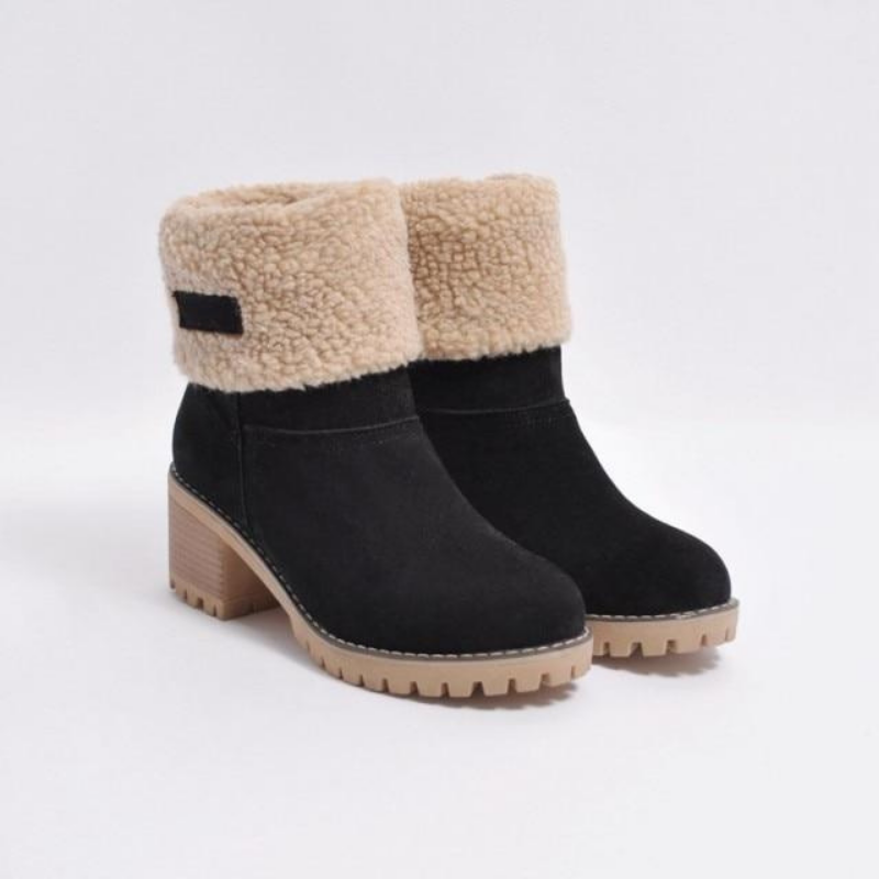Warme Winterstiefel Damen – Gefütterte Stiefeletten mit Absatz und rutschfester Sohle