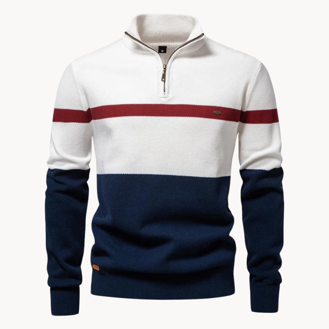Herrenpullover mit halbem Reißverschluss – Eleganter gestreifter Strickpullover