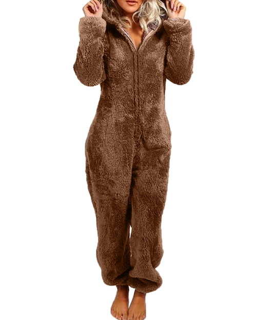 Fleece-Overall für Damen – Kuscheliger warmer Pyjama mit Kapuze