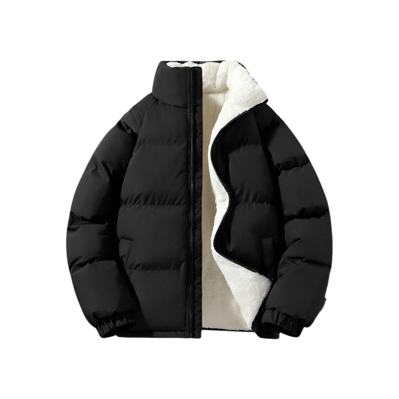 Men's Winter Coat with Fleece Lining – Warm Quilted Jacket with Stand-up Collar