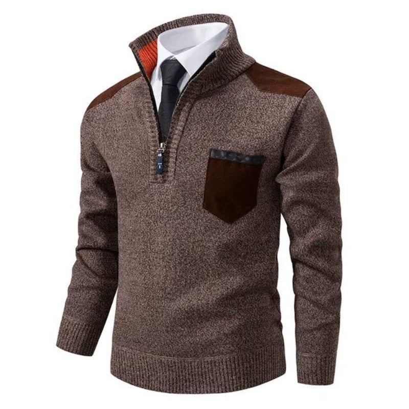 Herren-Pullover mit halbem Reißverschluss und Stehkragen – Eleganter und vielseitiger Stil