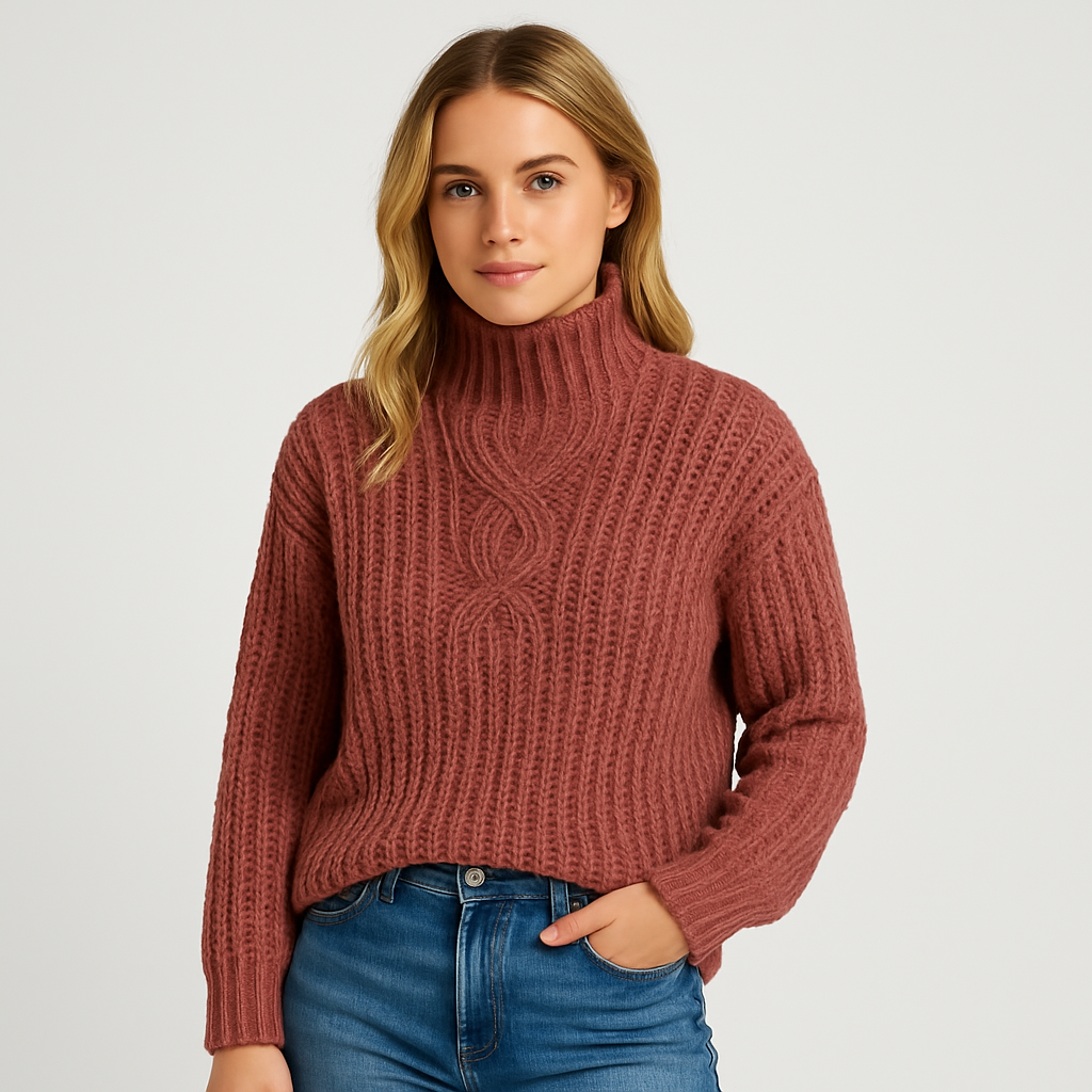 Women's Ribbed Texture Turtleneck Sweater – Warm, Soft & Trendy