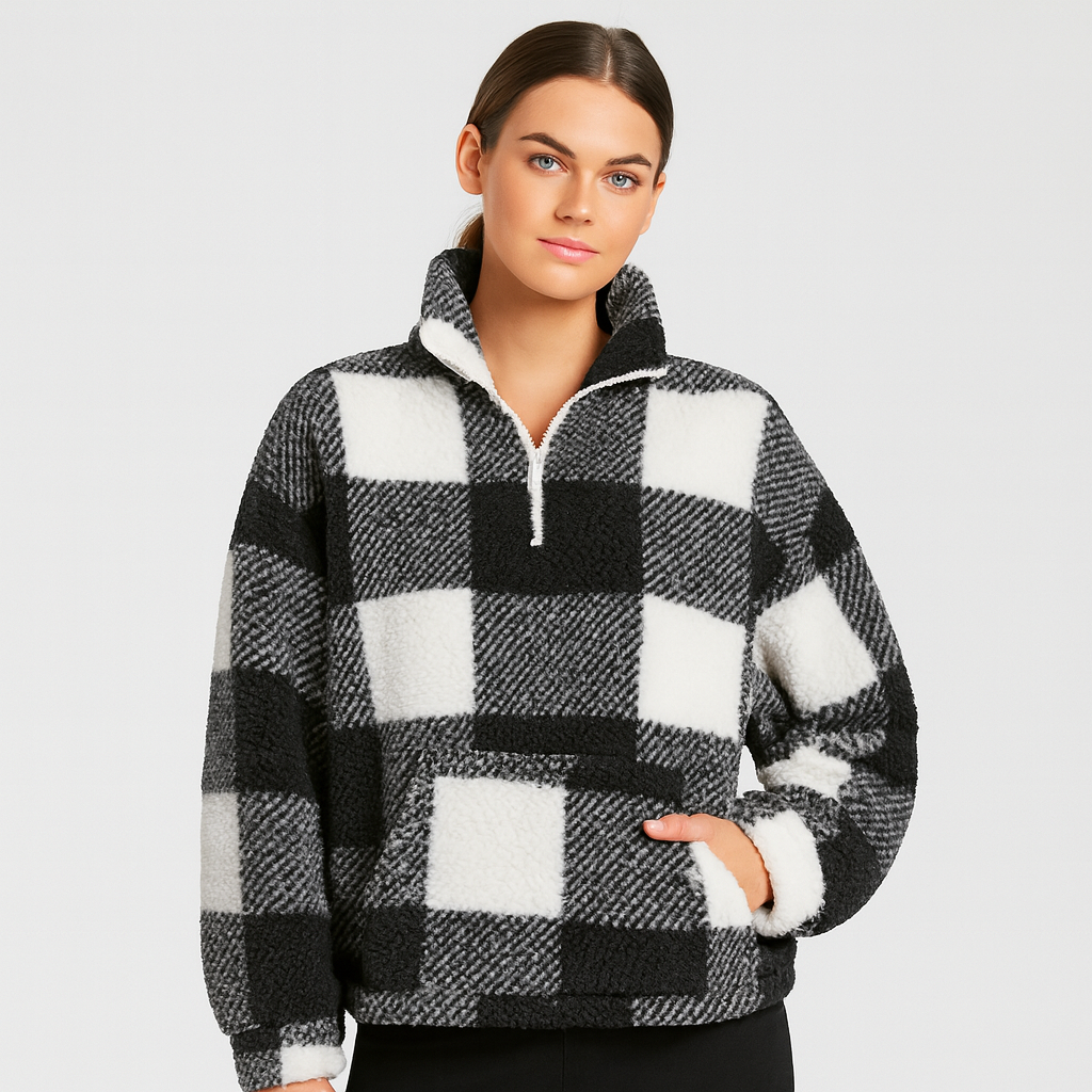 Pull en polaire à carreaux pour femme – Doux, chaud et confortable