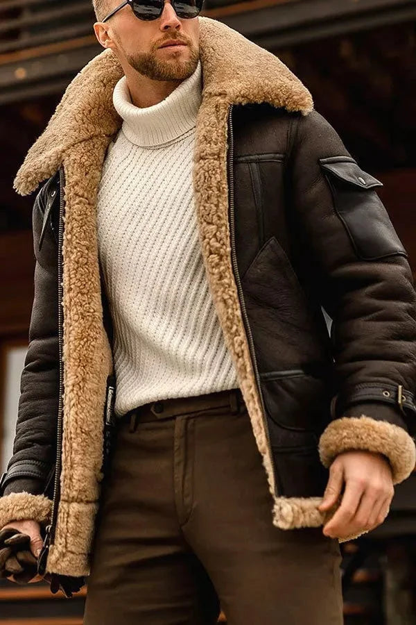 Vintage Herren Fliegerjacke mit Pelzkragen – Warm und elegant