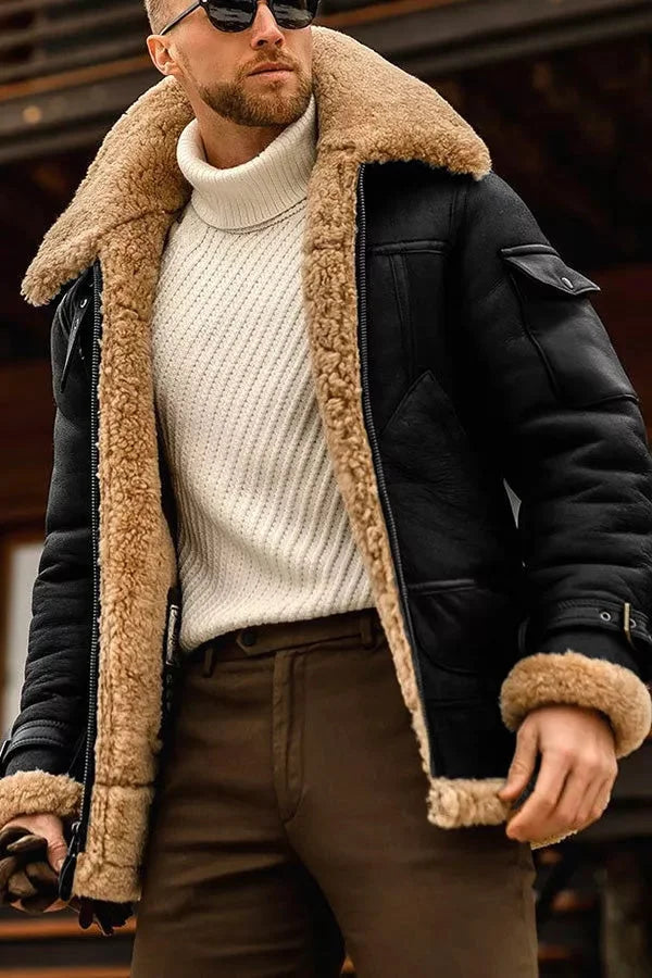 Vintage Herren Fliegerjacke mit Pelzkragen – Warm und elegant