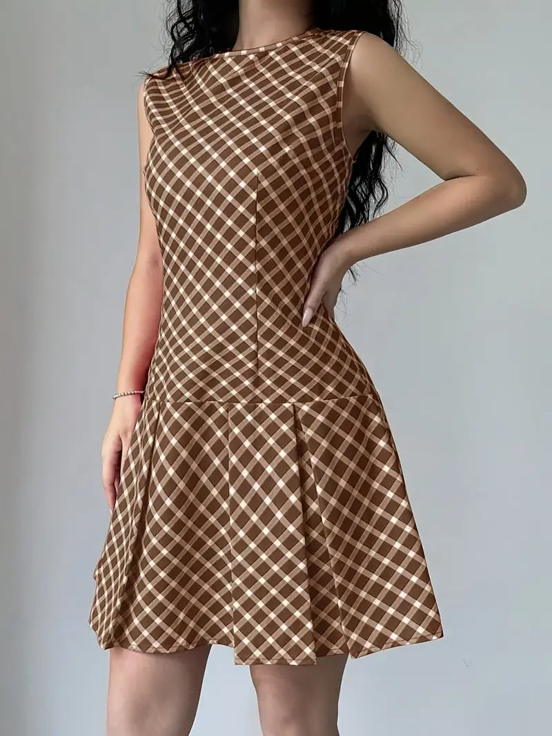 Ärmelloses trapezförmiges Kleid mit Vintage-Karomuster