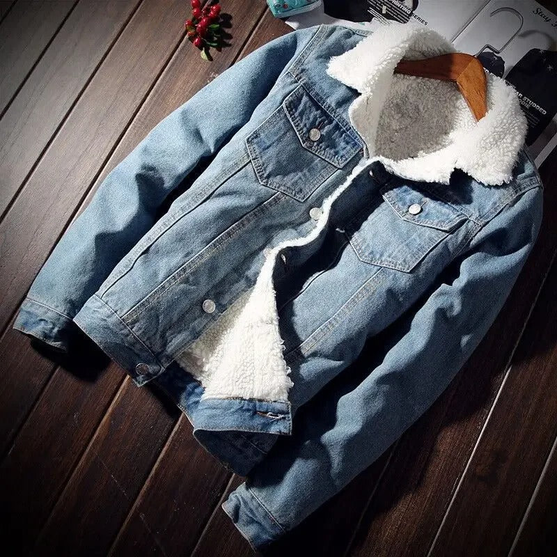 Men's winter denim jacket – Warm sherpa style coat