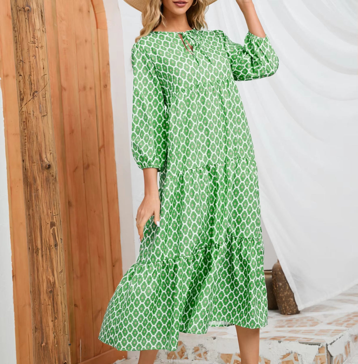 Langes grünes Kleid für Damen – Maxikleid für den Sommer aus leichtem Stoff