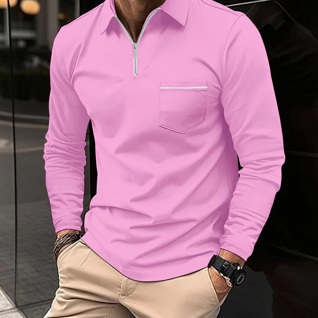 Men's Long Sleeve Polo with Zip - Elegant and Comfortable