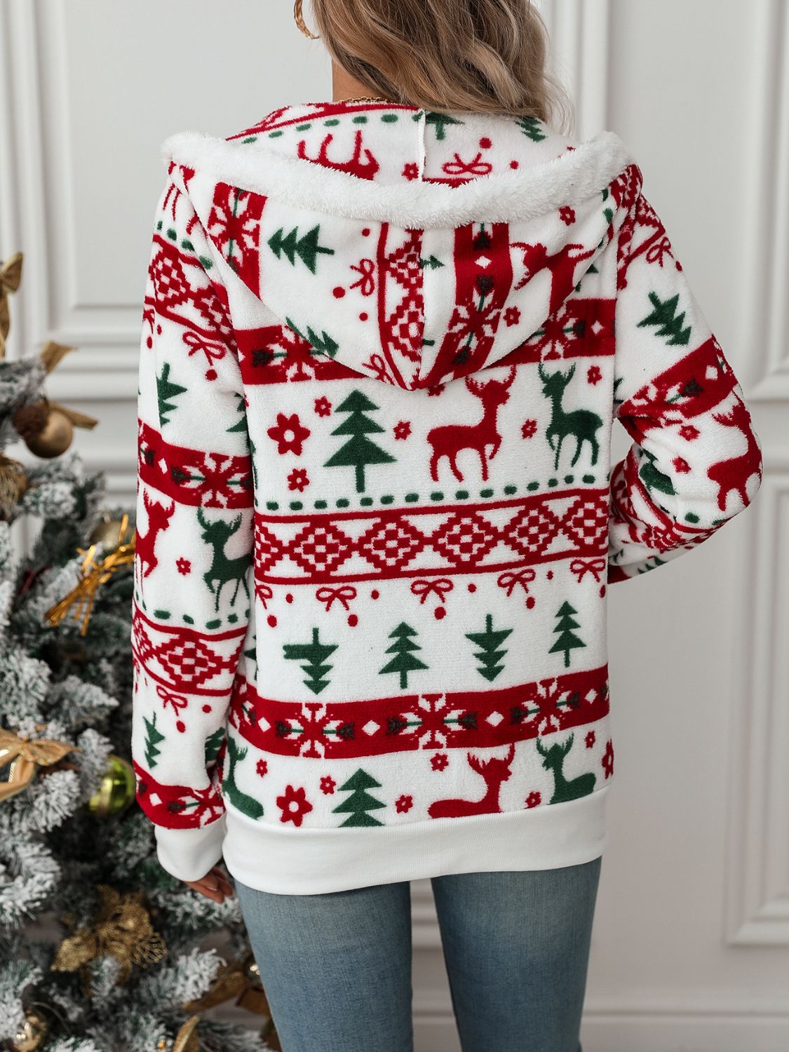 Women's Christmas Hoodie – Winter Sweatshirt with Zipper and Festive Pattern