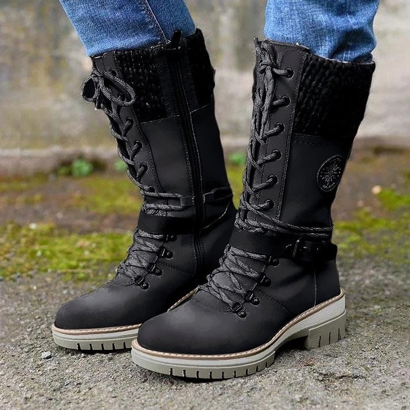 Winterstiefel Damen – Gefütterte hohe Stiefel mit Schnürung