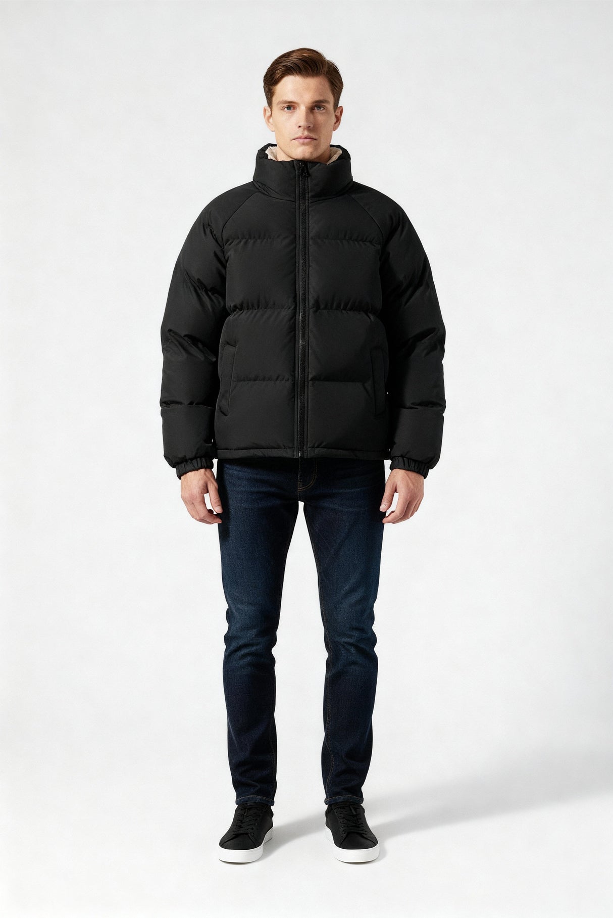 Gepolsterte Herren-Winterjacke – Warmer Mantel mit Stehkragen und Futter