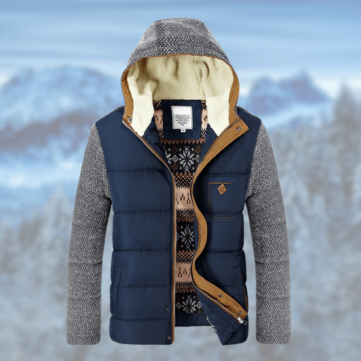 Herren Wintermantel mit Kapuze – Warme Steppjacke mit Mustern