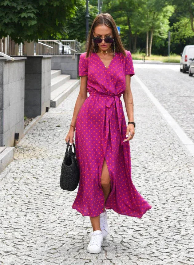 Maxikleid Boho Wickelkleid mit Trendigem Print