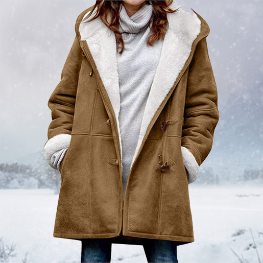 Damen-Wintermantel – Warme Sherpa-Jacke mit Kapuze und Knebelverschluss