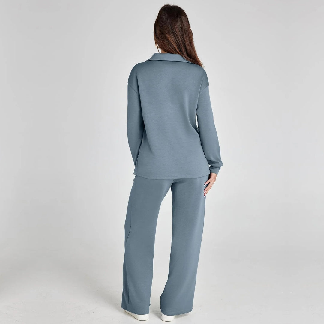 Damen-Loungewear-Set – Bequemes zweiteiliges Set mit V-Ausschnitt