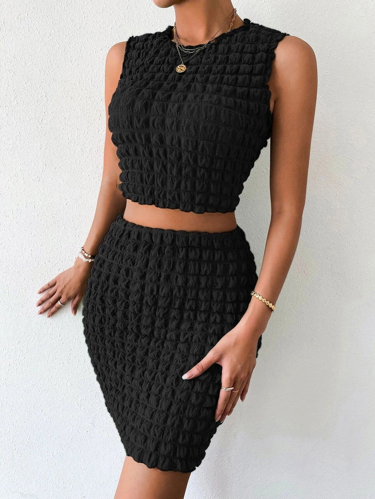 Schwarzes Sommer-Set mit Blasen für Frauen