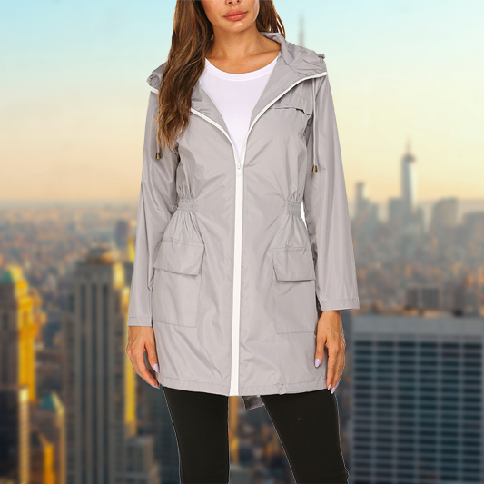 Leichter Damenparka – Übergangsjacke mit Kapuze und verstellbarem Taillenbund