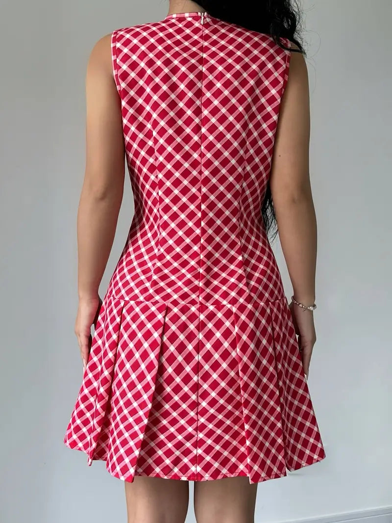 Ärmelloses trapezförmiges Kleid mit Vintage-Karomuster