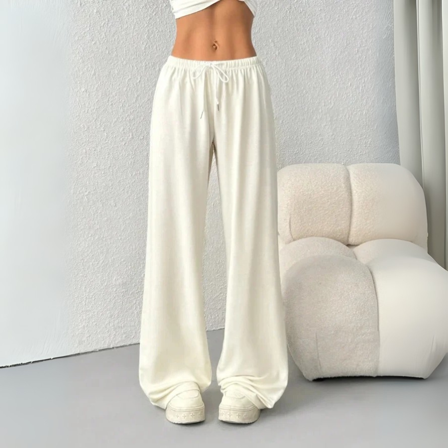 Damen-Freizeithose – Bequeme Hose mit weitem Bein und elastischem Bund