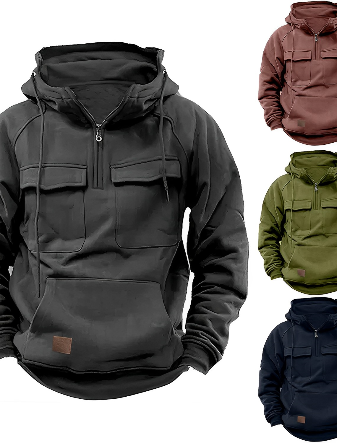 Herren-Hoodie mit halbem Reißverschluss – Kapuzenpullover mit Fronttaschen
