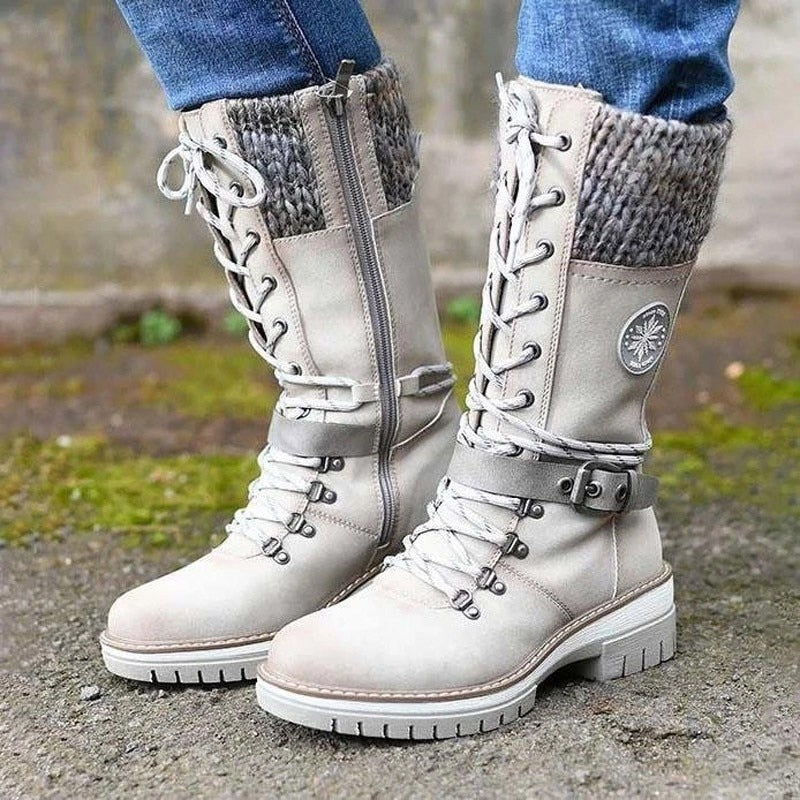 Winterstiefel Damen – Gefütterte hohe Stiefel mit Schnürung