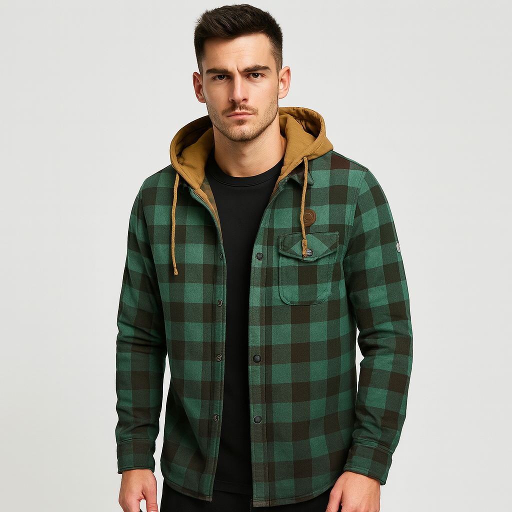 Plaid Shirt Jacket for Men with Hood – Warm and Stylish Design