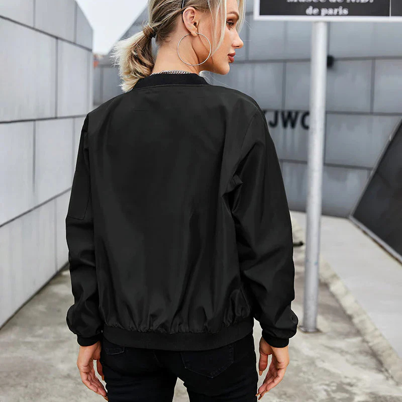Bomberjacke für Damen mit langen Ärmeln und Reißverschluss