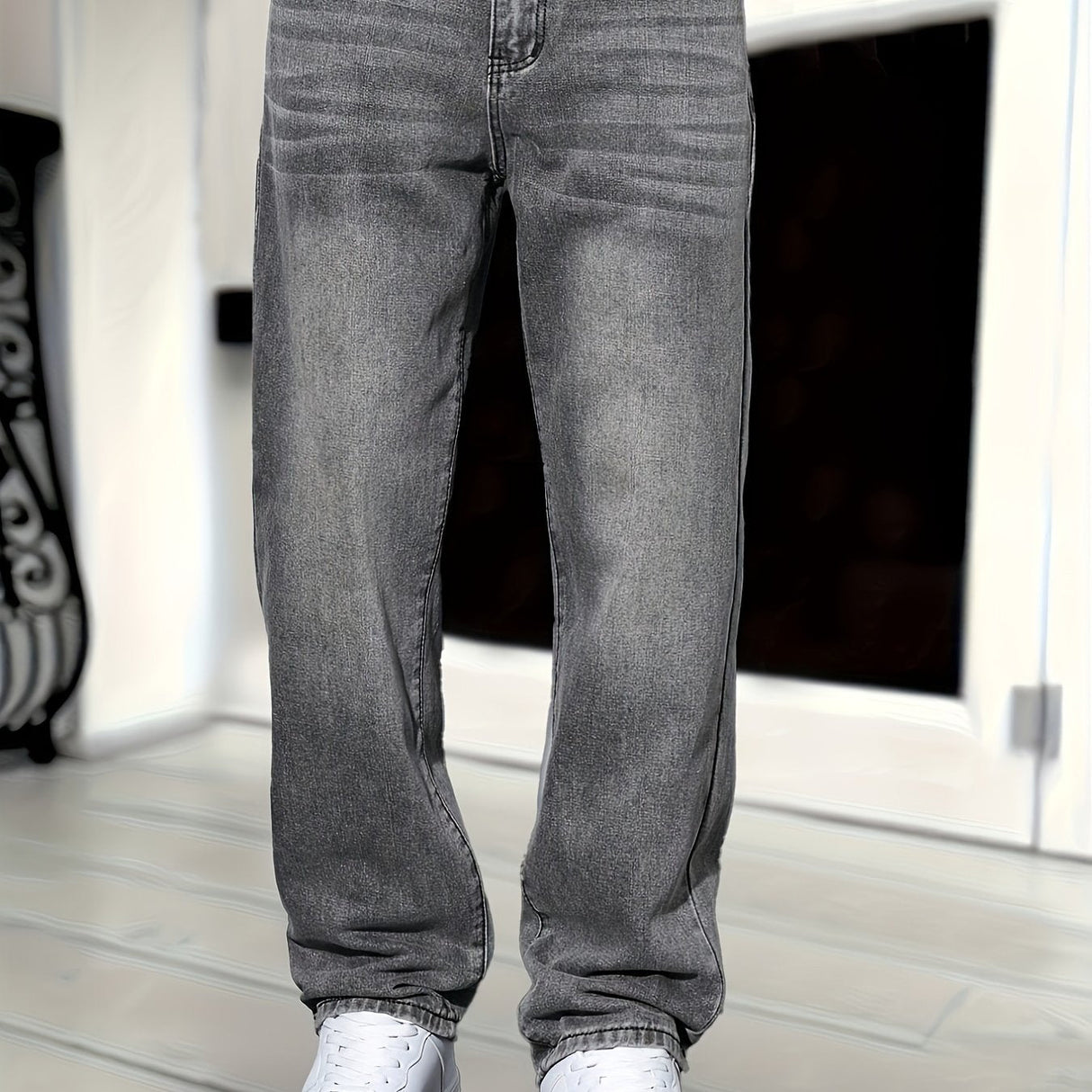 Herrenjeans lockerer Schnitt – Graue Denim-Hose im Casual-Stil