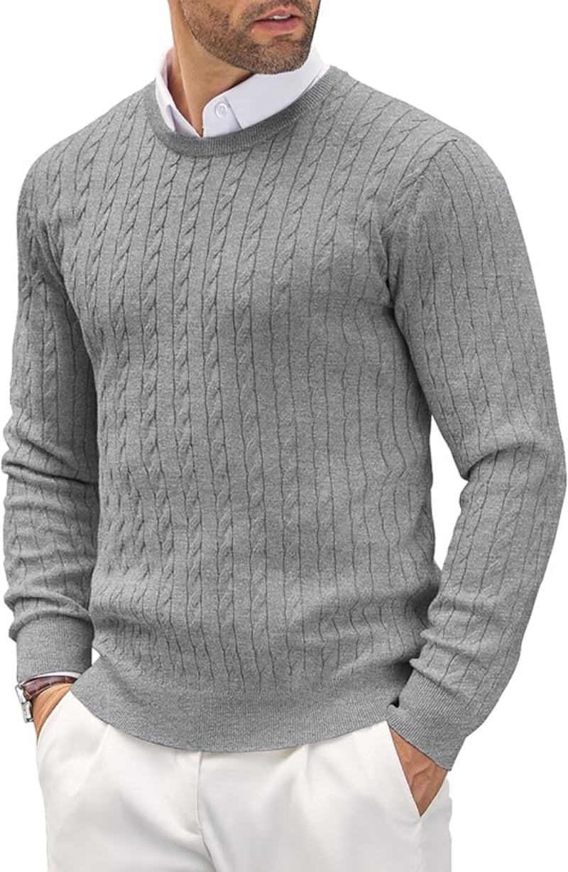 Pull homme en maille torsadée – Pull col rond classique avec texture