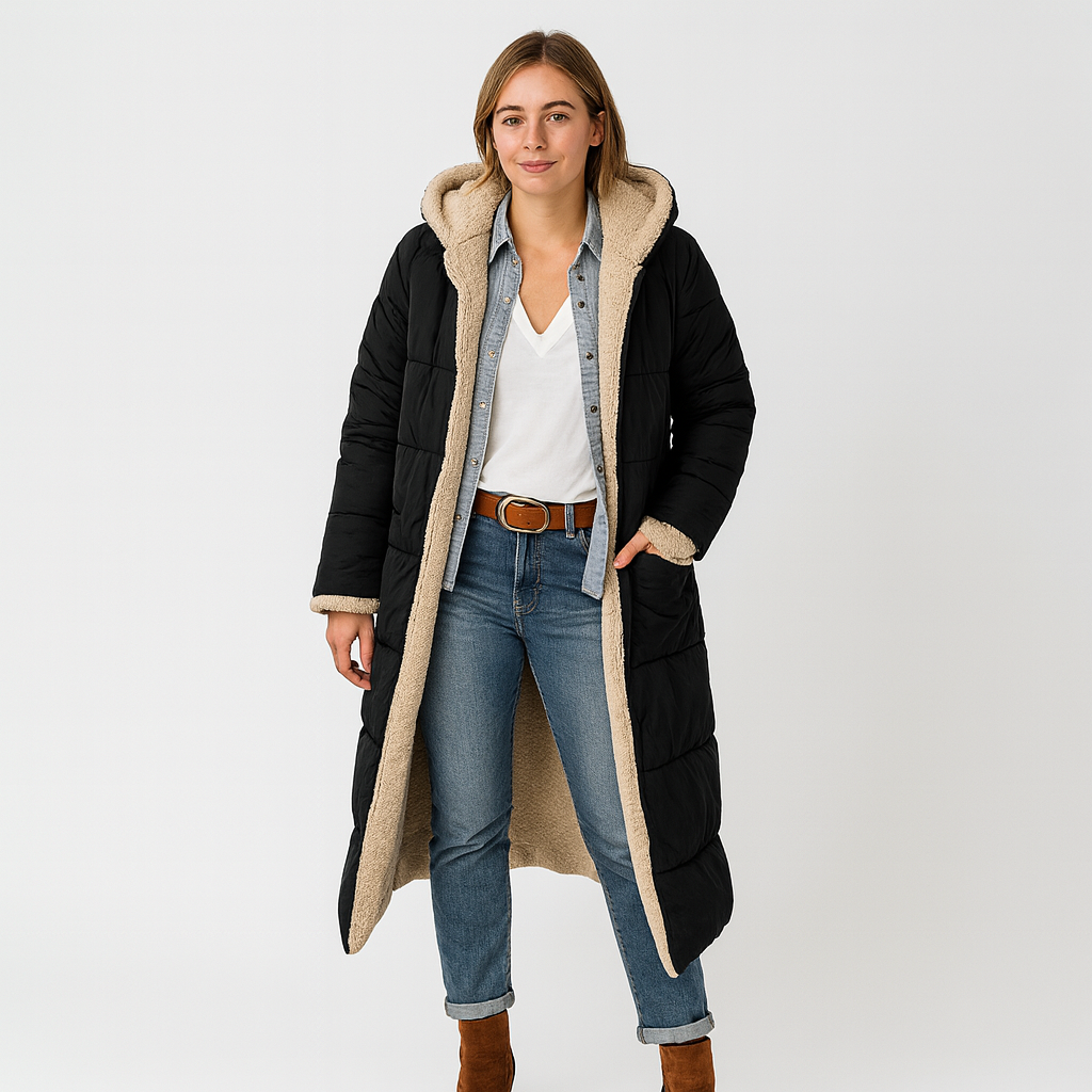 Women's Long Winter Coat with Hood – Warm, Soft and Elegant
