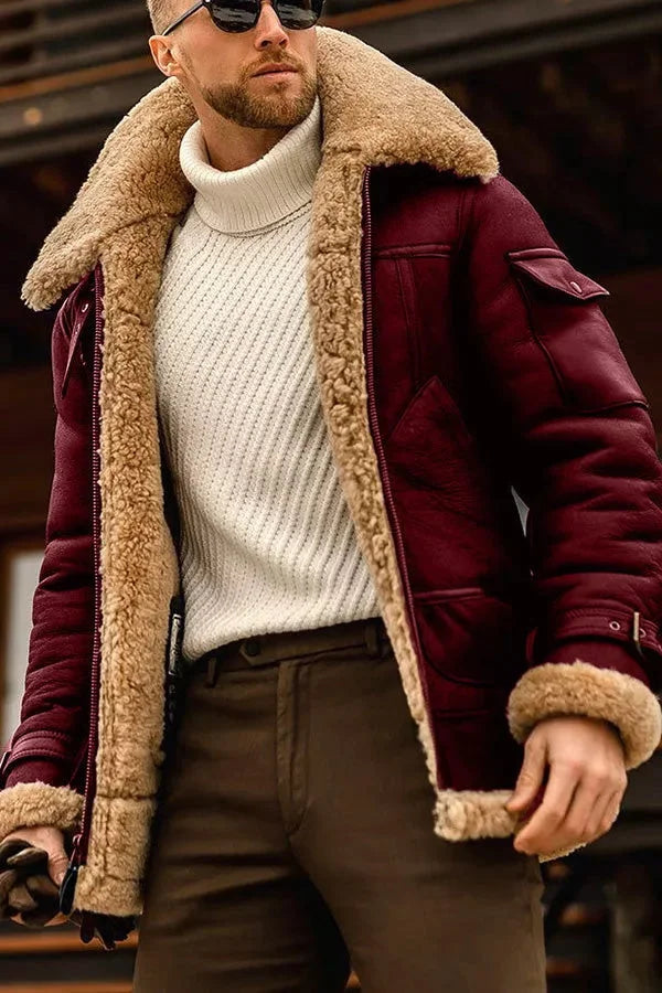 Vintage Herren Fliegerjacke mit Pelzkragen – Warm und elegant