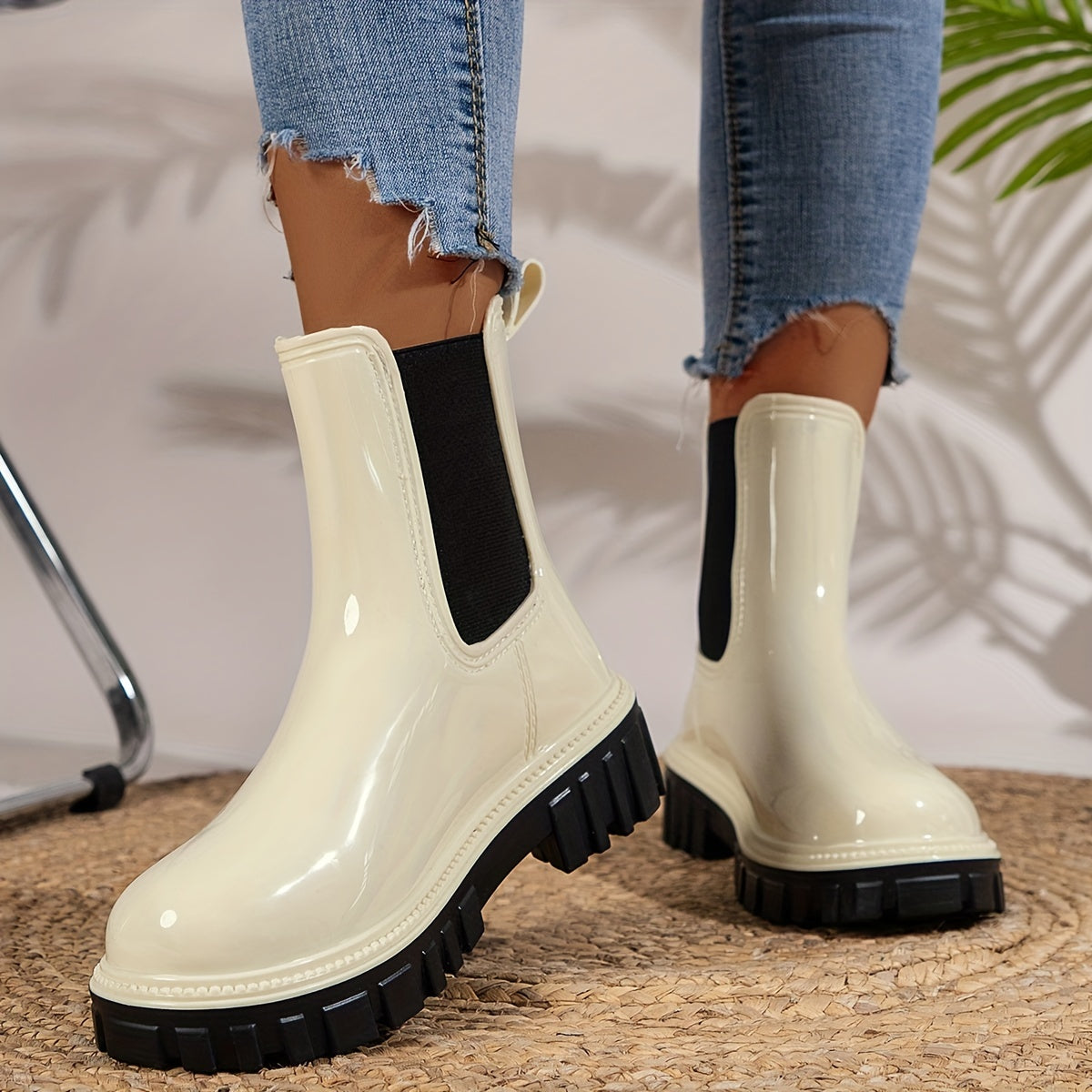 Chelsea Regenstiefel Damen – Wasserdichte Stiefeletten mit dicker Sohle