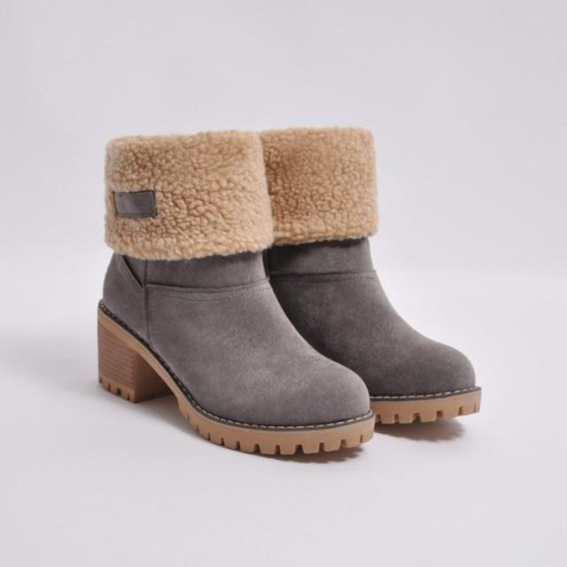 Warme Winterstiefel Damen – Gefütterte Stiefeletten mit Absatz und rutschfester Sohle