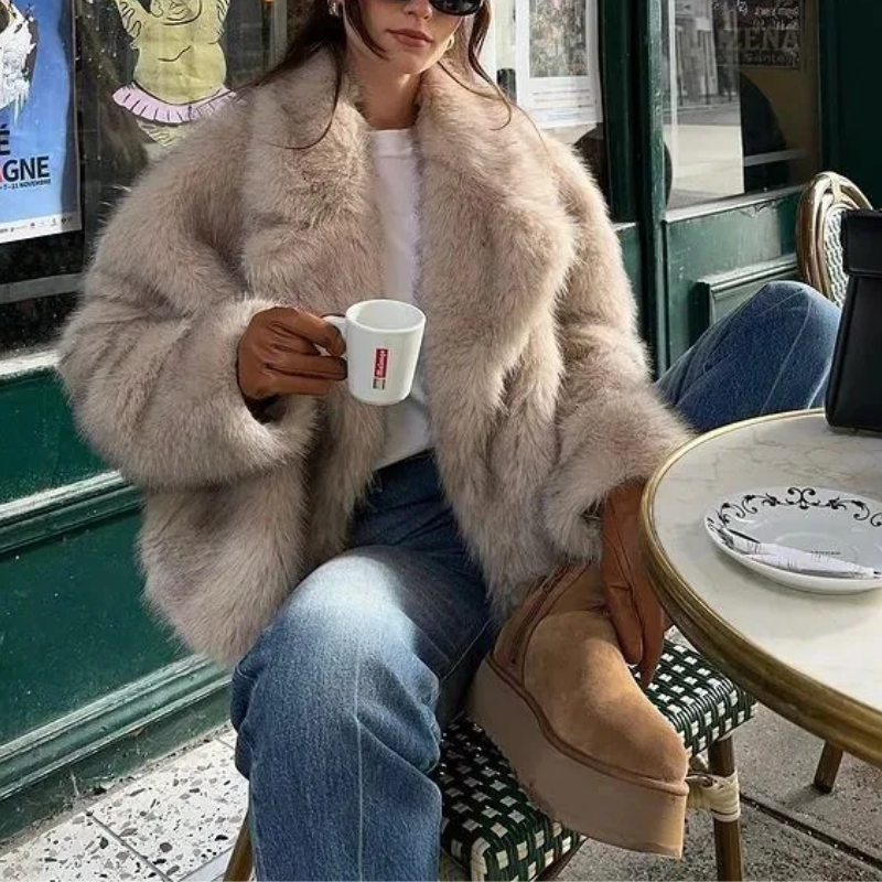 Damen Wintermantel Weich – Elegante Kurze Jacke aus Kunstpelz