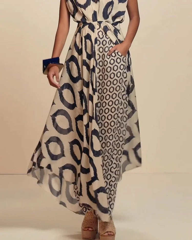 Zweiteiliges ärmelloses Set mit Print und hoher Taille