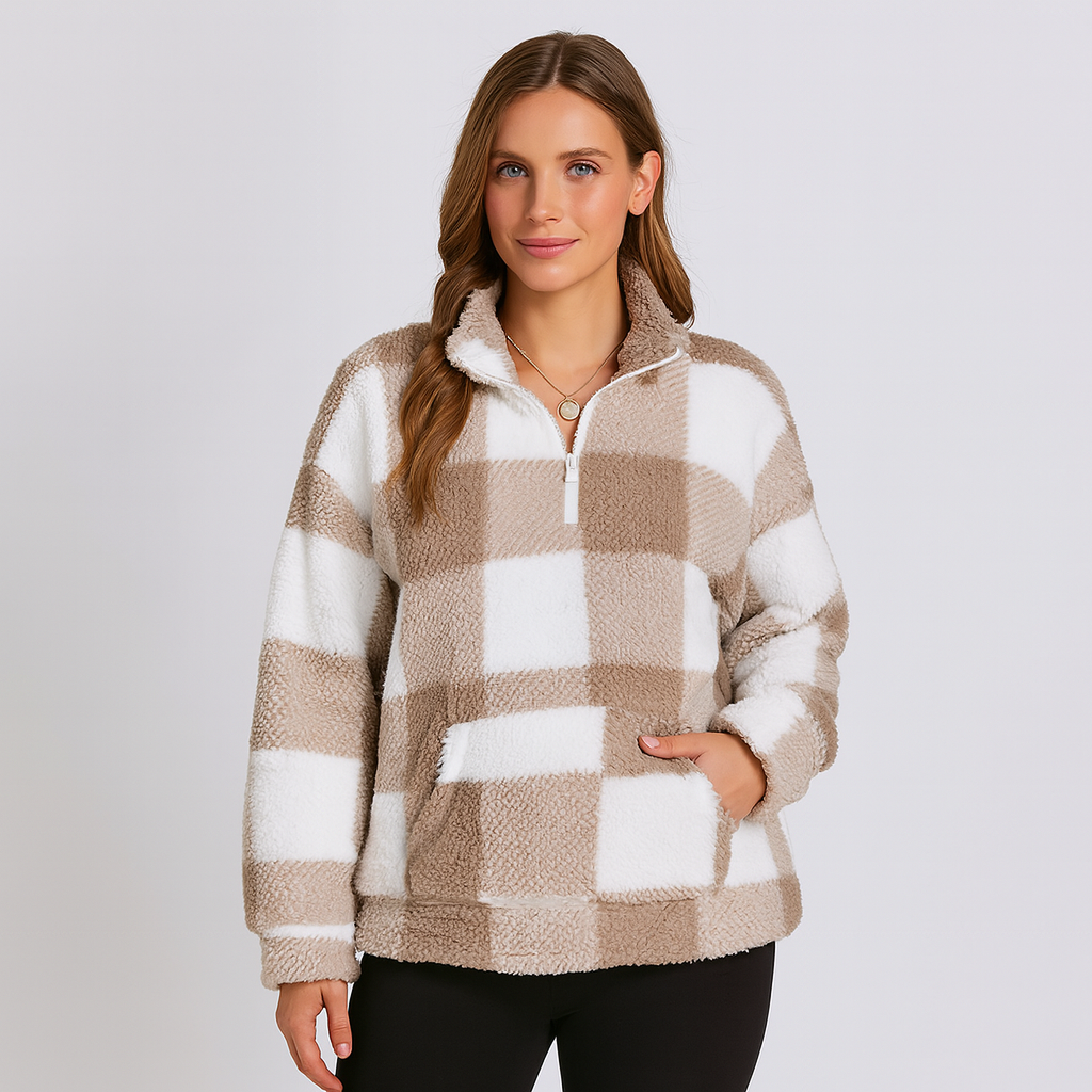 Pull en polaire à carreaux pour femme – Doux, chaud et confortable