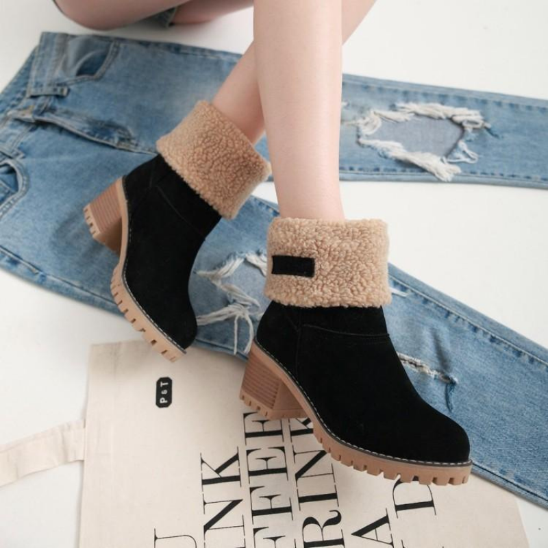 Warme Winterstiefel Damen – Gefütterte Stiefeletten mit Absatz und rutschfester Sohle