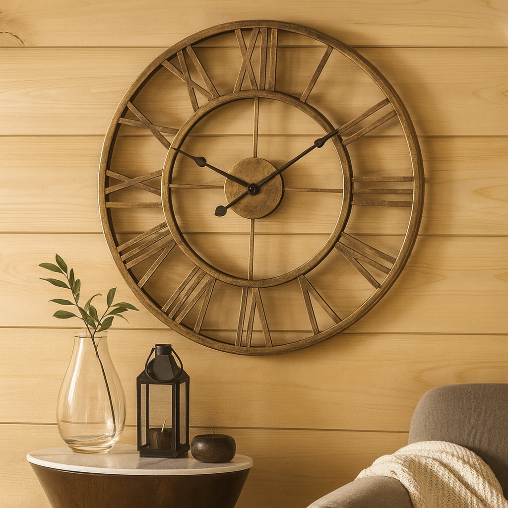 Industrielle Wanduhr mit römischen Zahlen – moderner Retro-Stil