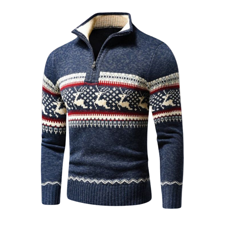 Pull homme en maille zippé à moitié – Motif classique d’hiver