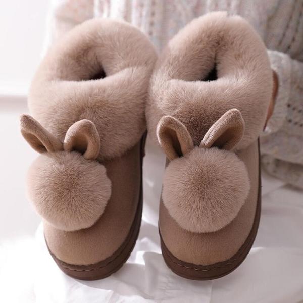 Chaussons d’Hiver Lapin Pompon – Pantoufles Douces et Chaudes d’Intérieur