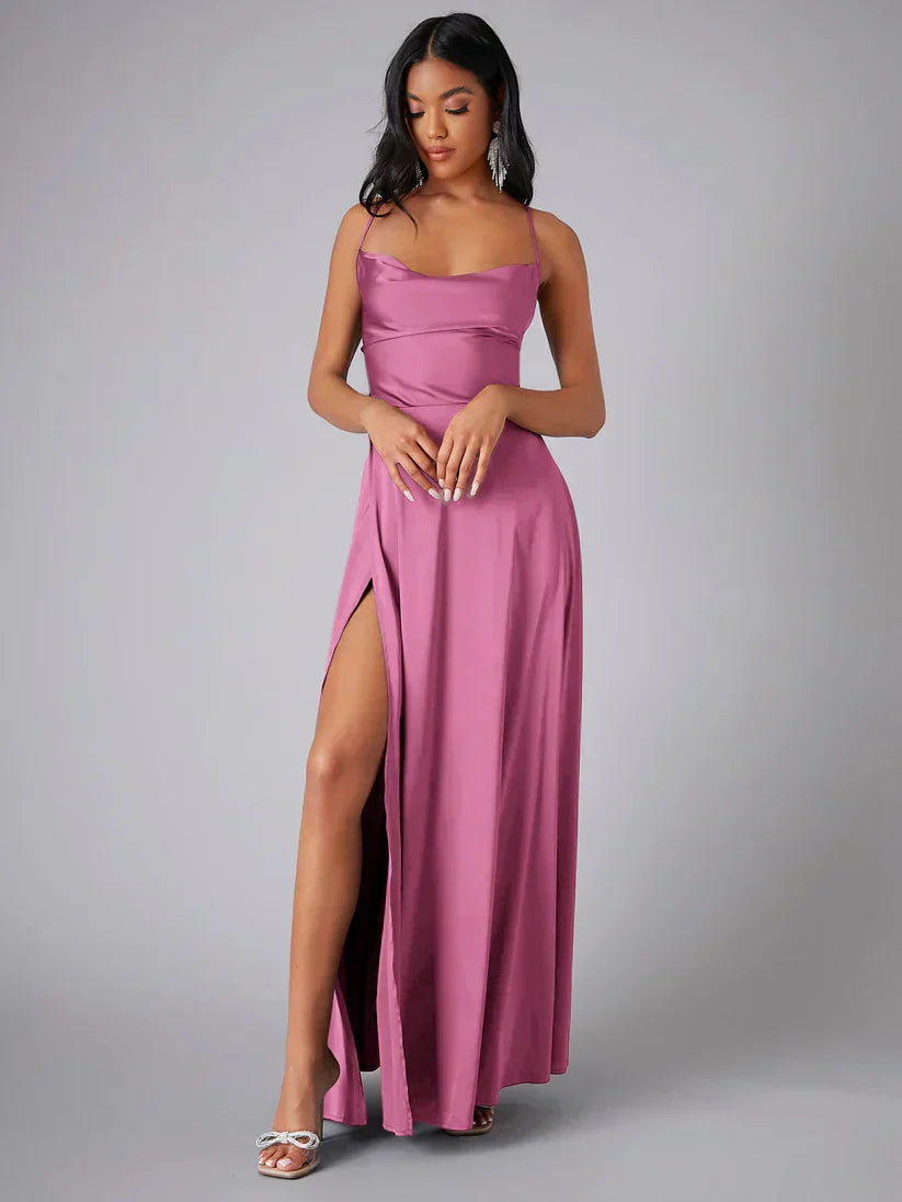 Satin-Abendkleid mit drapiertem Ausschnitt und Rückenausschnitt