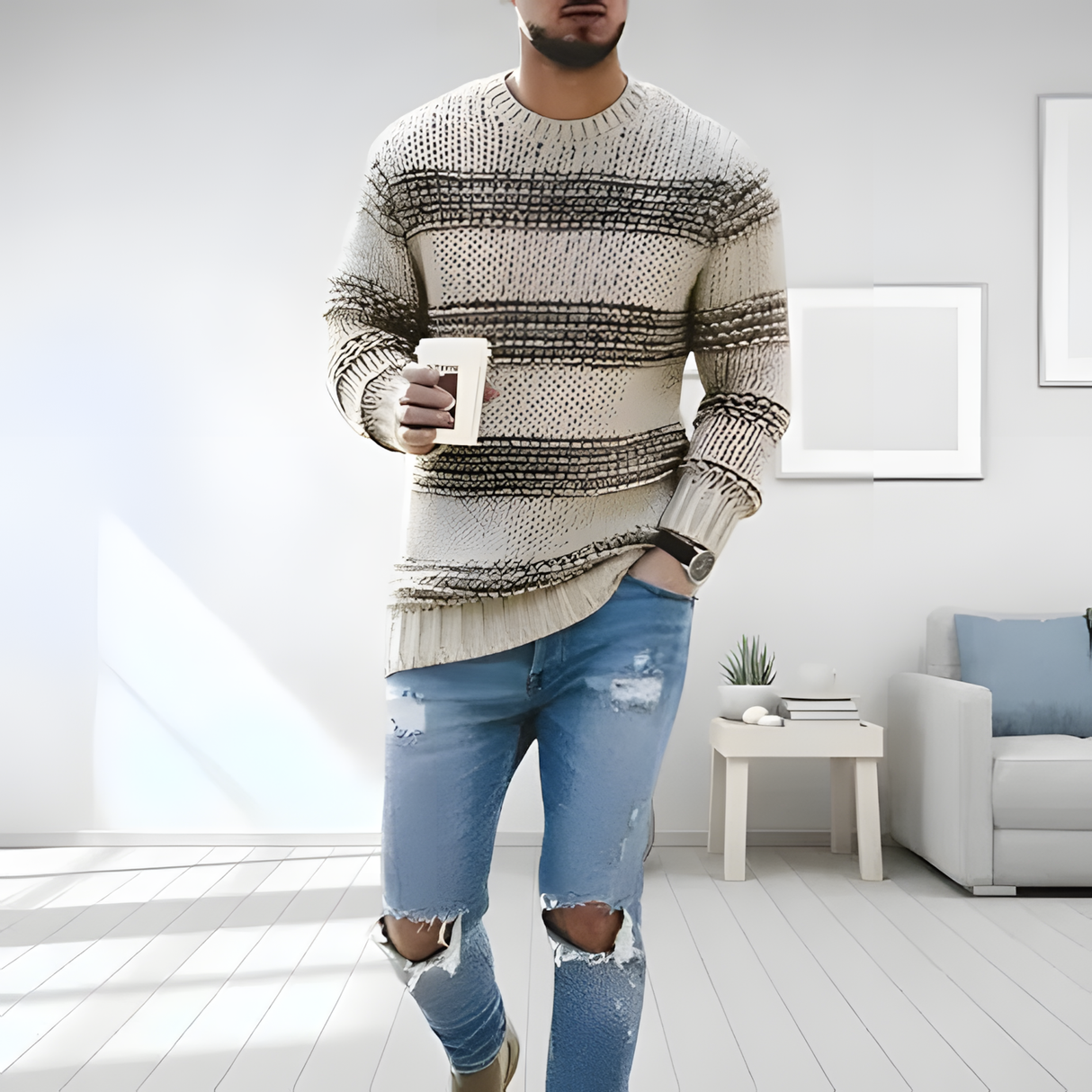 Men's Striped Knit Pullover – Comfortable and Casual Sweatshirt