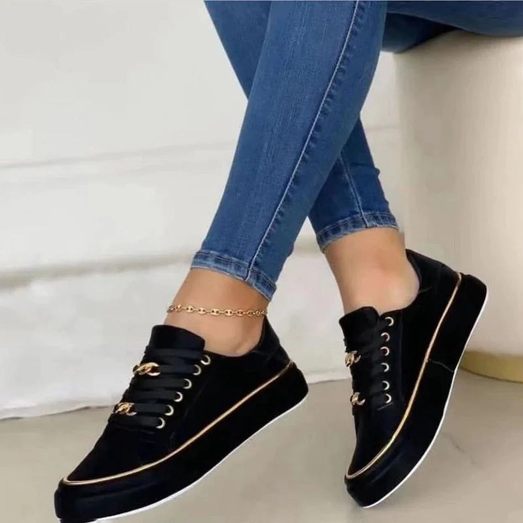Women's Comfort Moccasins with Flat Sole and Gold Details