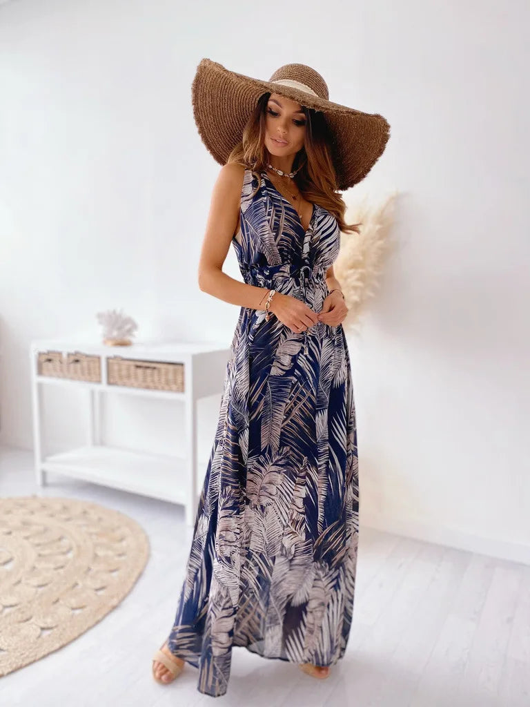 Maxikleid mit tropischem Blattmuster - elegant und bequem
