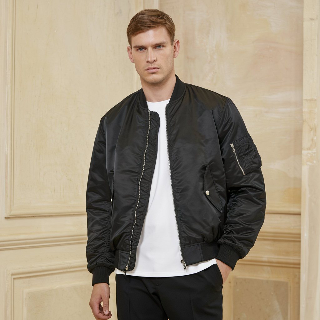 Herren Bomberjacke – Elegante glänzende Jacke mit Reißverschluss und Taschen