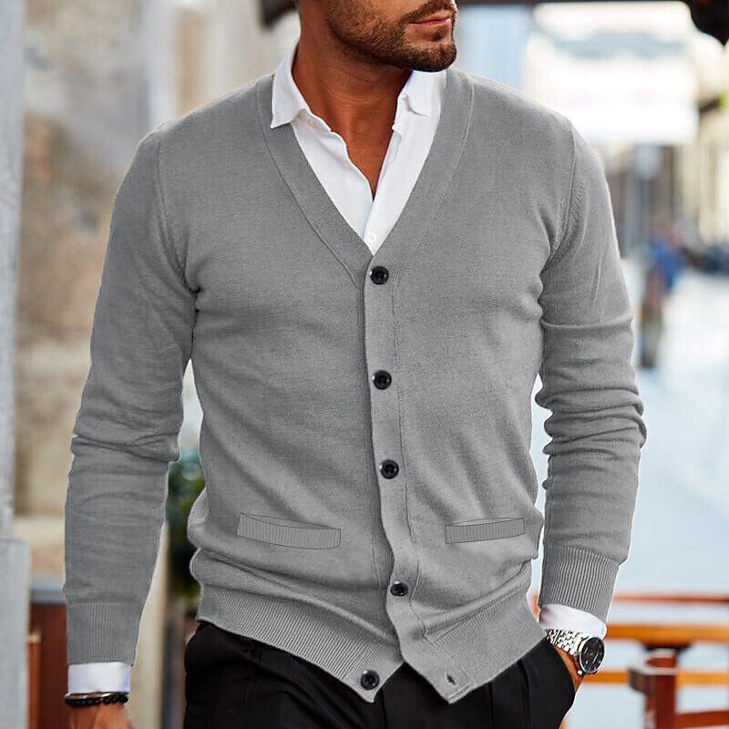 Men's V-Neck Cardigan with Buttons - Elegant and Comfortable
