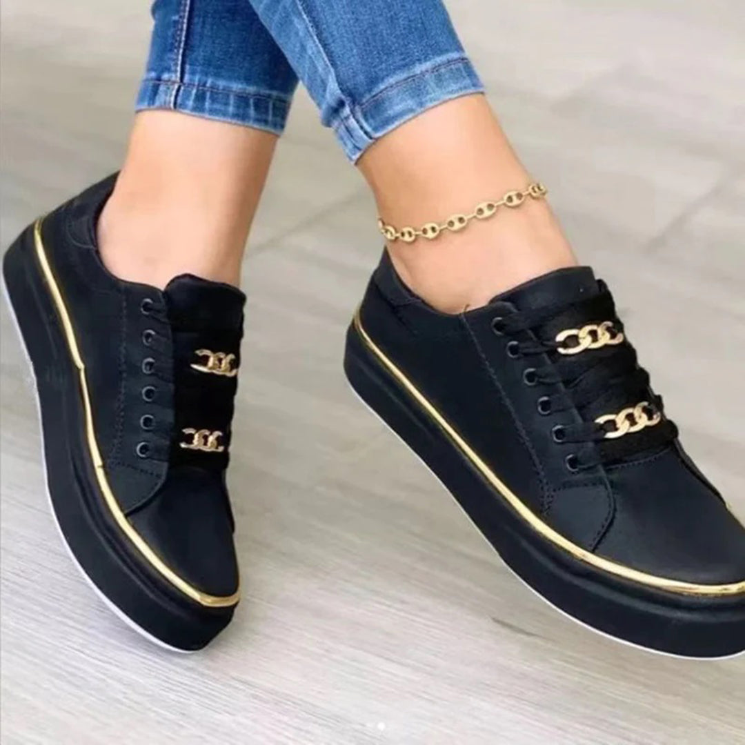 Women's Comfort Moccasins with Flat Sole and Gold Details