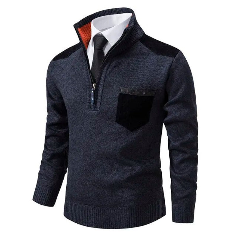 Herren-Pullover mit halbem Reißverschluss und Stehkragen – Eleganter und vielseitiger Stil